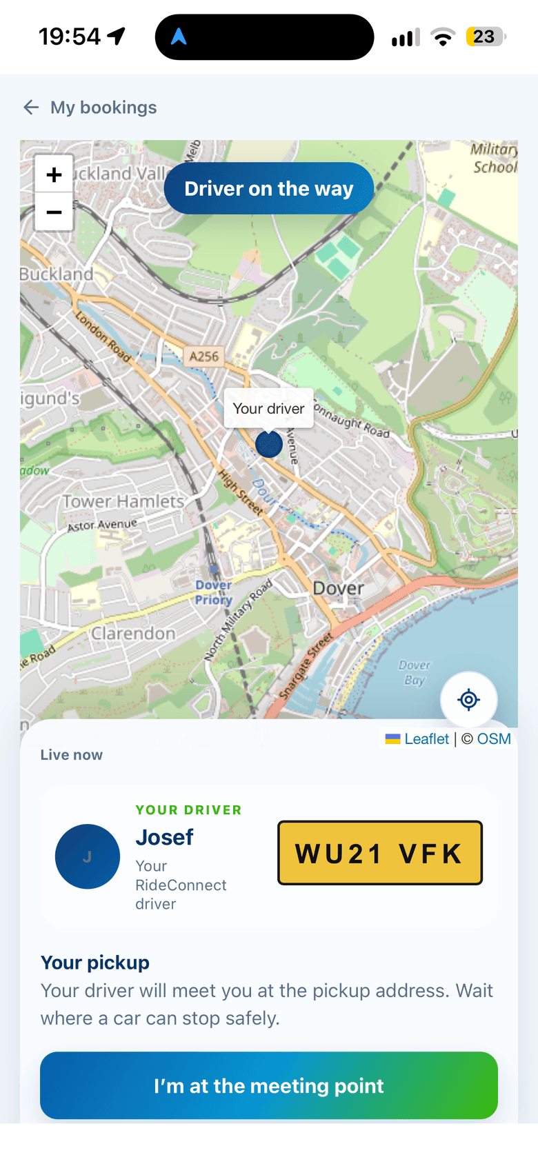Live map — driver on the way to pickup