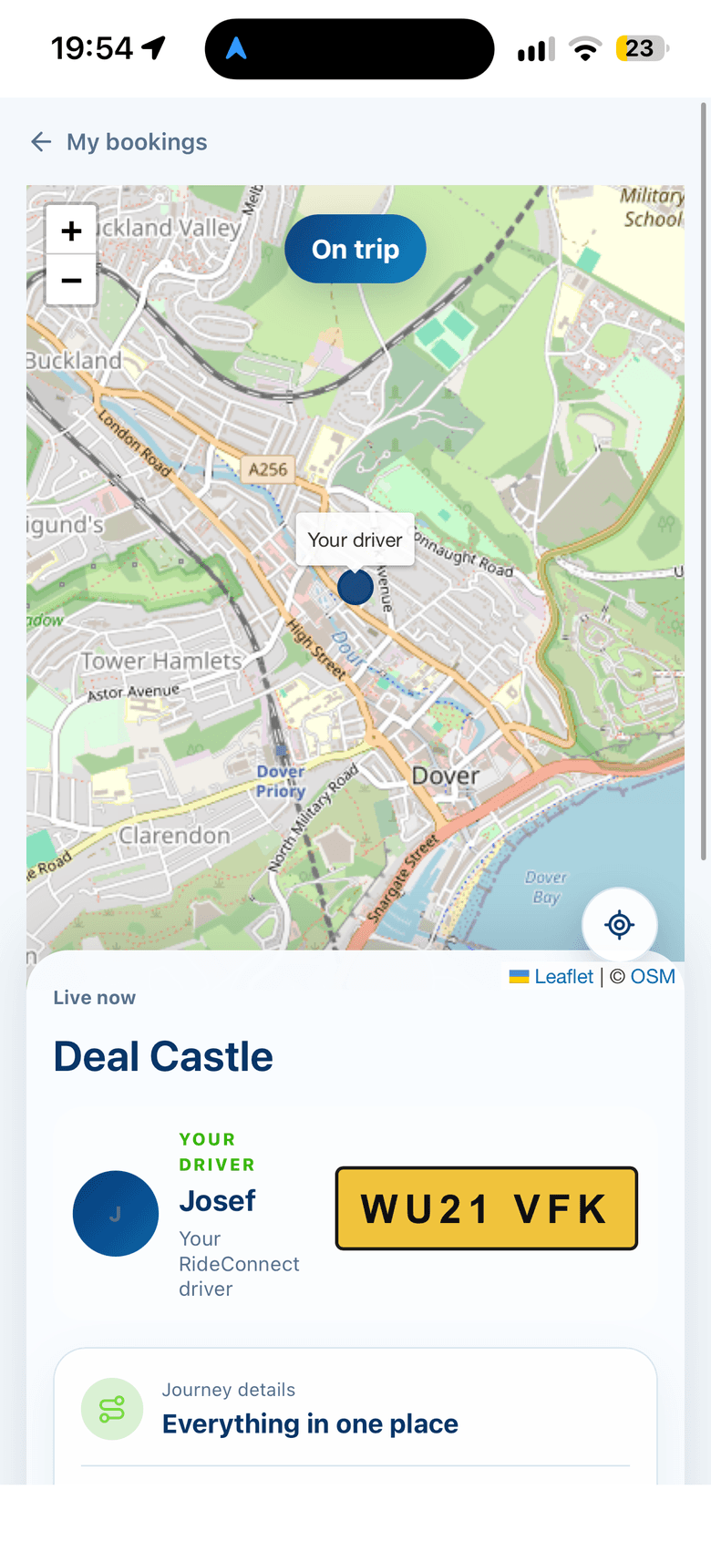 Live map — on the way to the destination